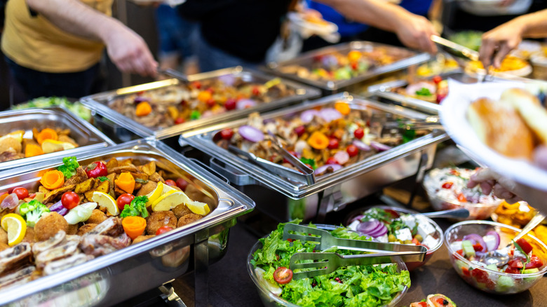 Buffet trays of healthy food