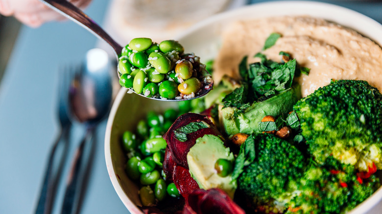 Bowl of vegetarian food