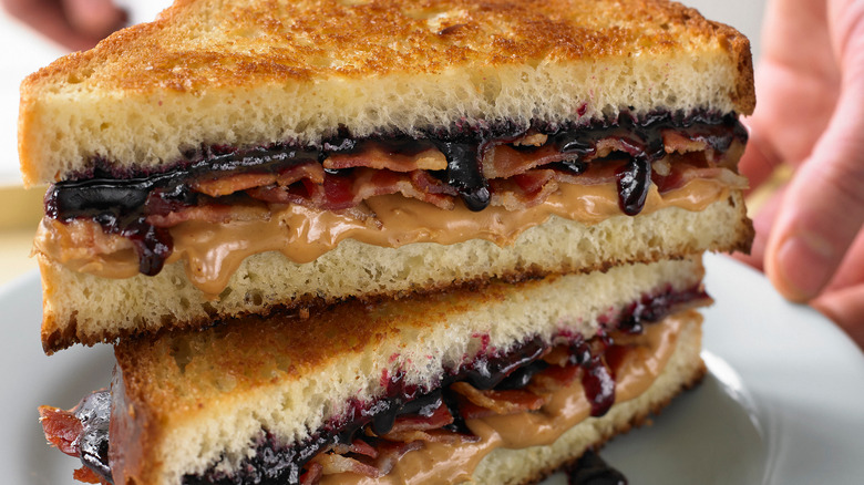 Peanut butter, jelly, and bacon sandwich