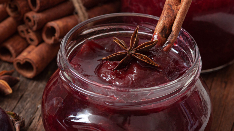 Jam in jar with cinnamon
