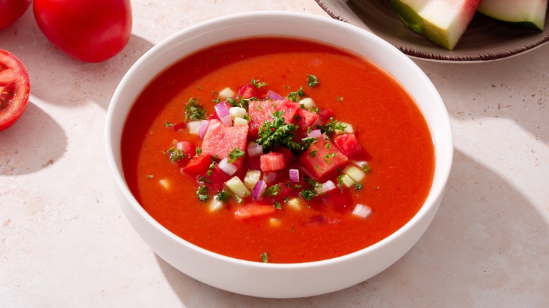 Watermelon and tomato gazpacho soup