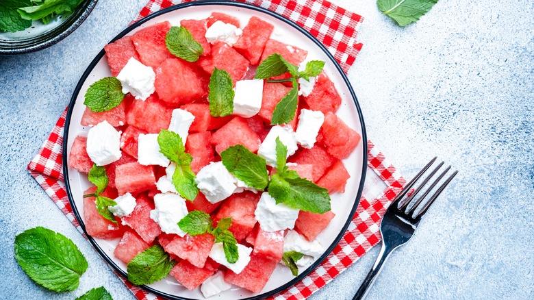 Mint watermelon salad with feta