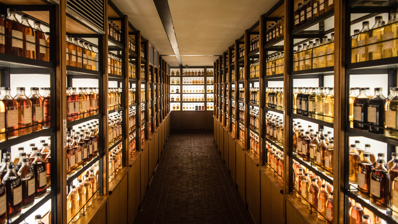 Room full of whiskey cabinets 