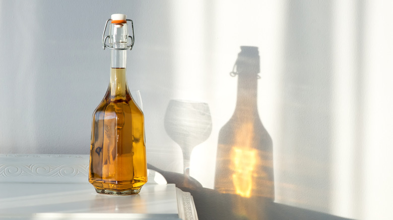 Bottle of whiskey in sunlight 