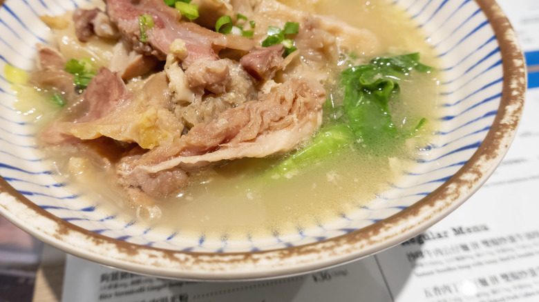 fried meat in soup broth