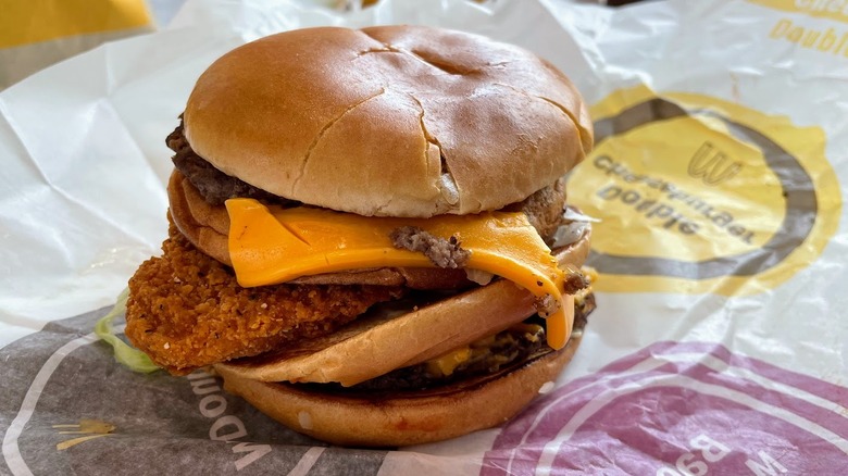 A McChicken sandwich stuffed inside a McDouble