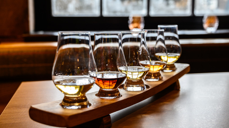 A whiskey tasting flight