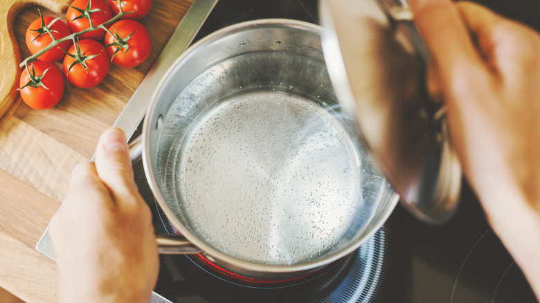 Water in pot on stove