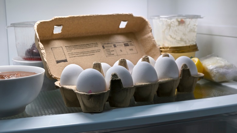 Egg carton in refrigerator