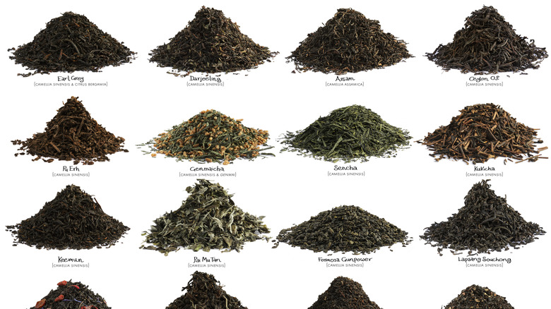 Piles of different teas