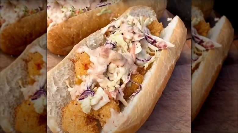 Fried shrimp po boy with coleslaw