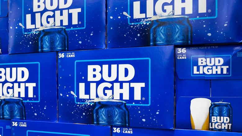 Stacked cases of Bud Light