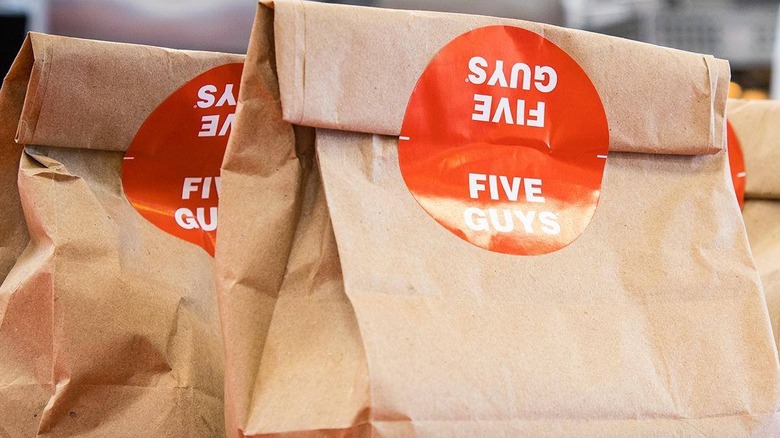 To-go bags at Five Guys