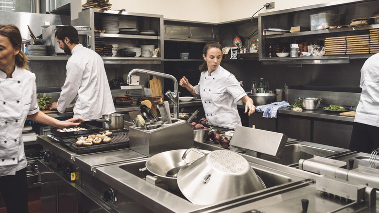 kitchen staff working