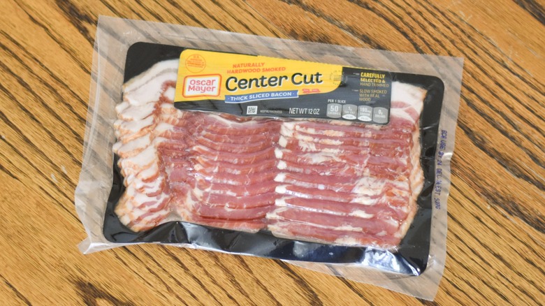 A package of Oscar Mayer center cut thick sliced bacon