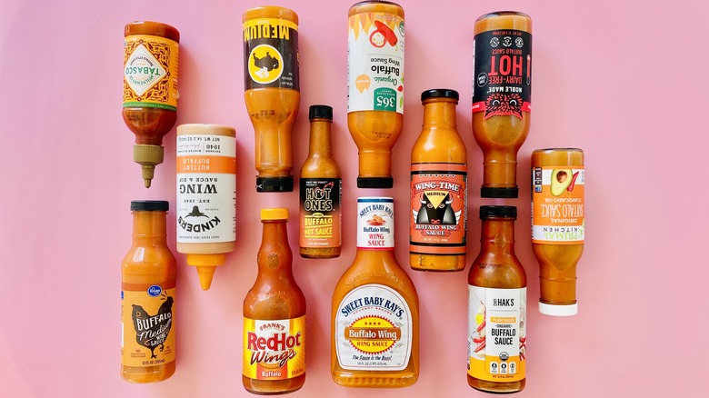 Store-bought Buffalo sauce bottles