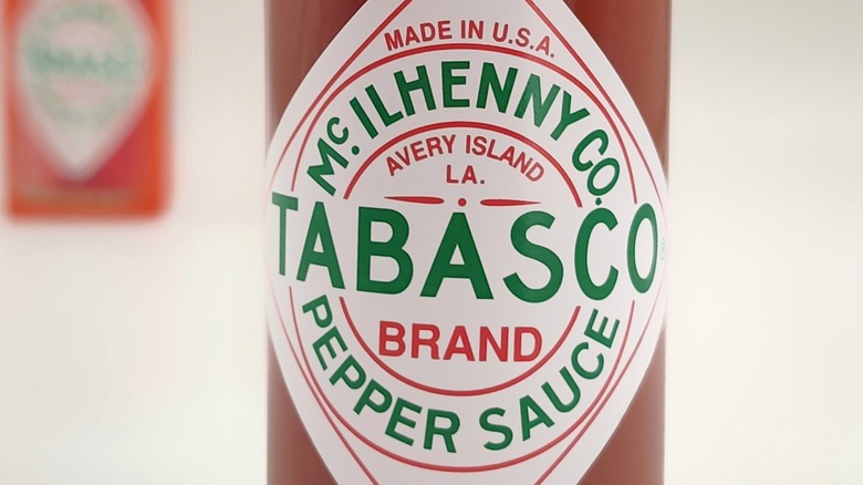 A close-up of a tabasco bottle