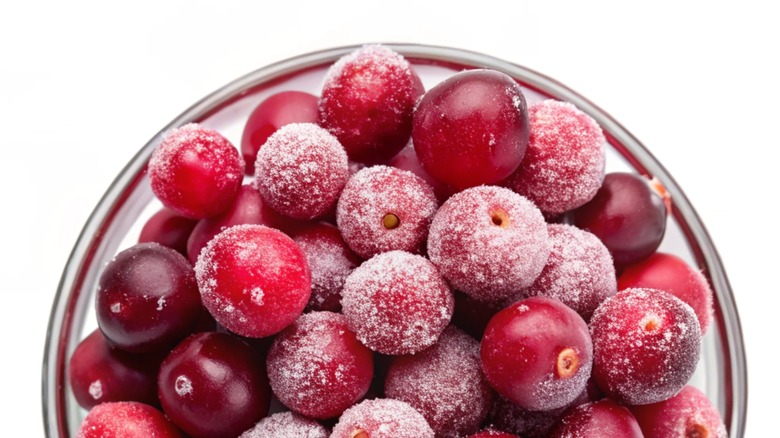 frozen cranberries with frost on the surface