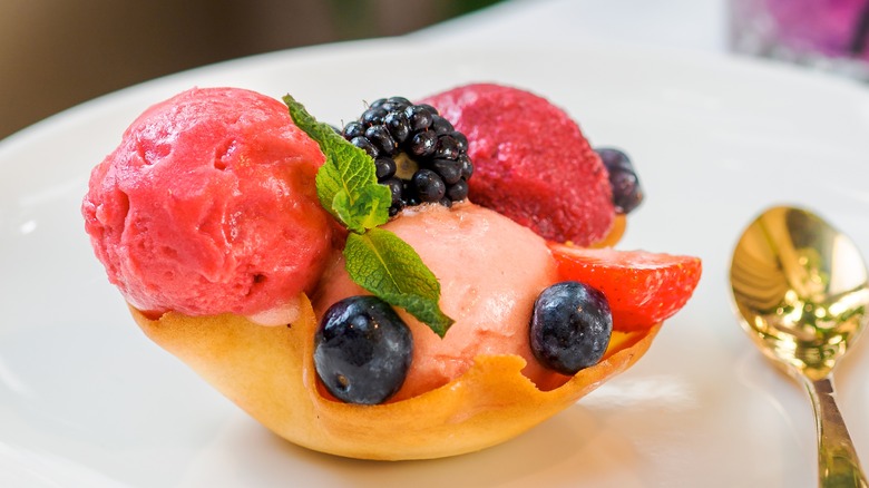 Berry sorbet with spoon