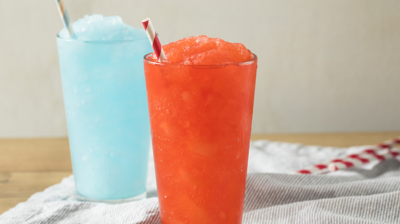 Red and blue frozen slushies