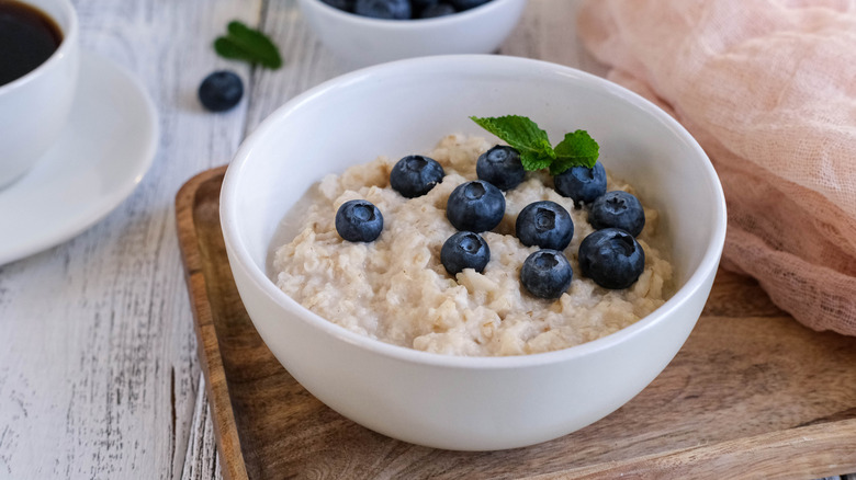 Bowl of oatmeal with blueberries