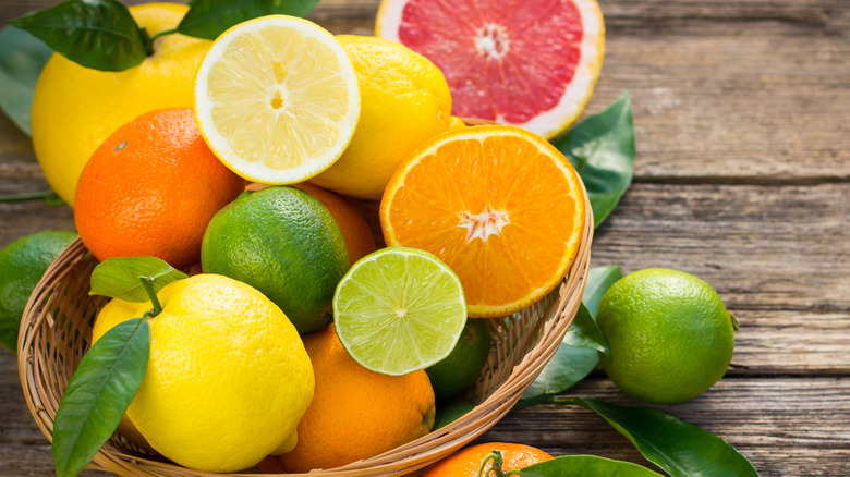 Assorted citrus fruits in basket