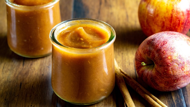 Jars of homemade apple butter