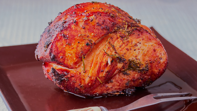 Freshly roasted ham resting