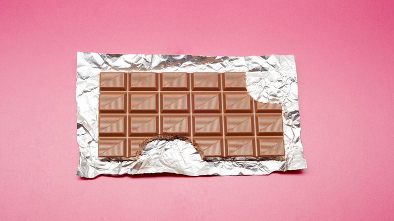 Chocolate bar in foil wrapper