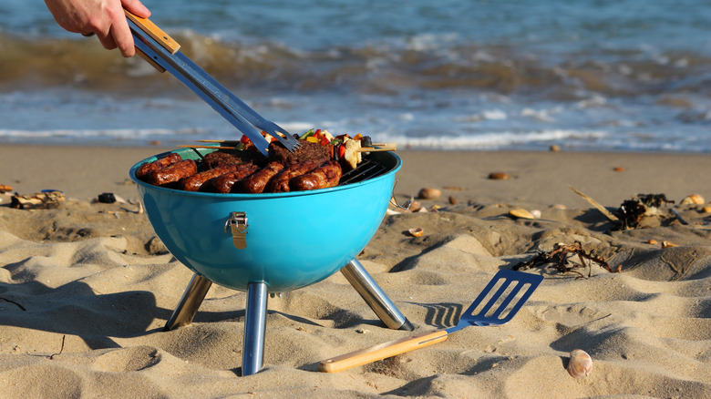 Portable grill on beach