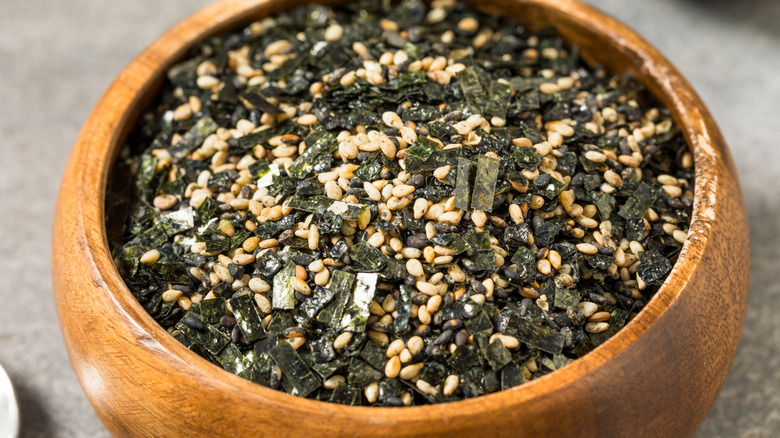 Wooden bowl of furikake