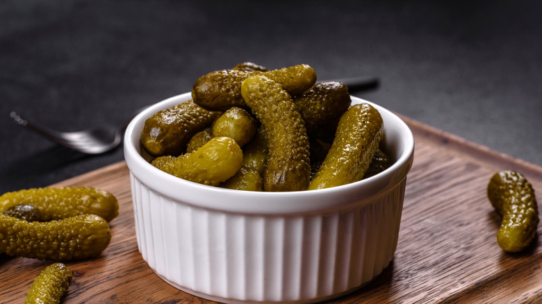 Ramekin of cornichons
