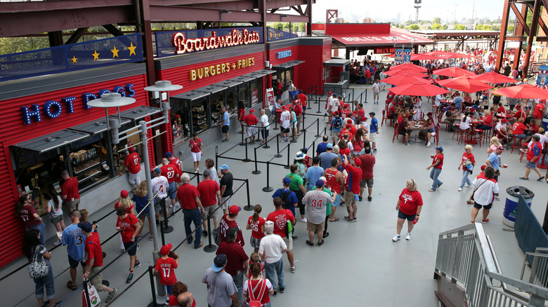 Fans waiting at concession stands at Citizens Bank Park