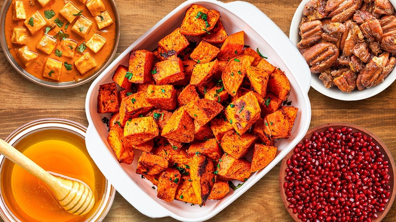 Baked sweet potatoes with toppings