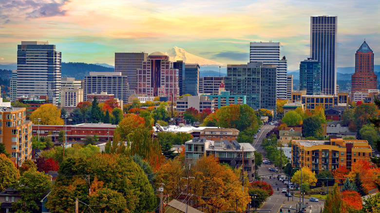 Portland skyline in the fall