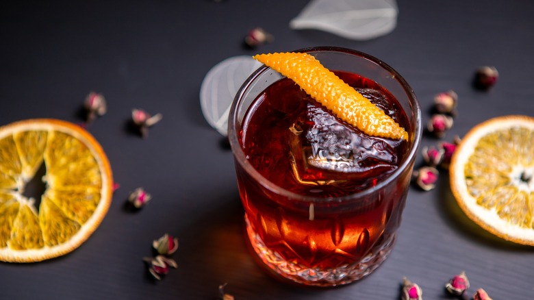 classic Boulevardier cocktail with orange garnish