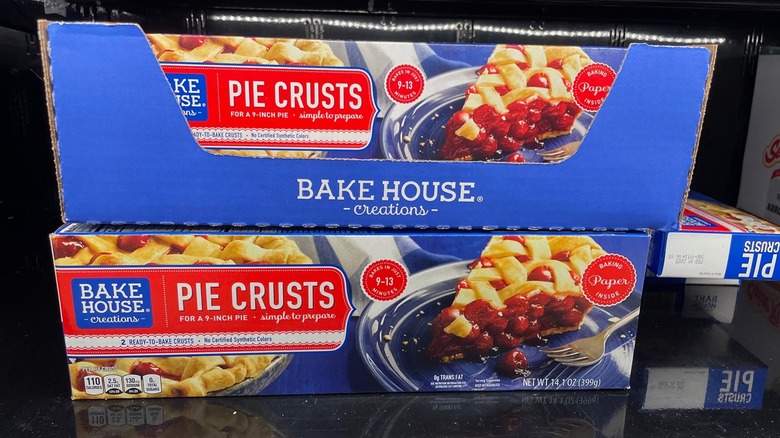 Boxes of Aldi pie crust sit in display boxes at the store.