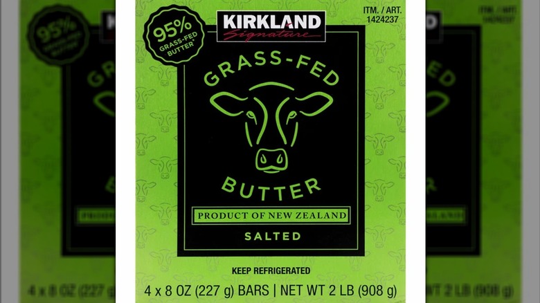 The front of the Kirkland Signature grass-fed butter package