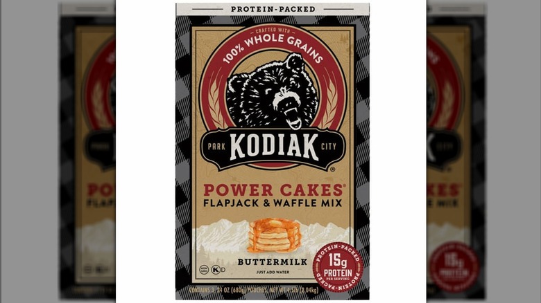 A box of Kodiak protein pancake mix on a white background