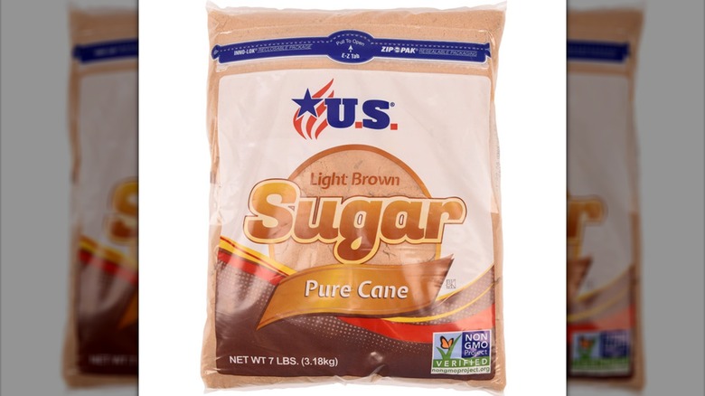 A bag of U.S. light brown sugar on a white background