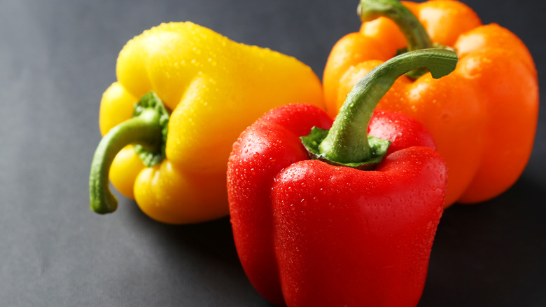 Three colors of bell peppers