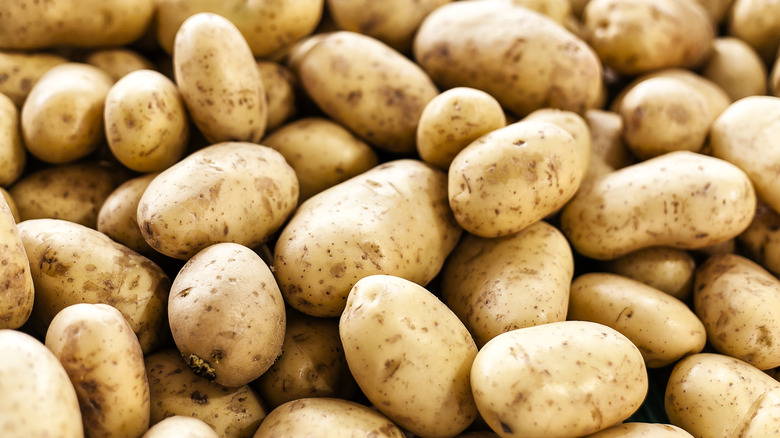 A stack of raw potatoes