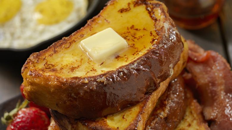 Close up french toast with butter