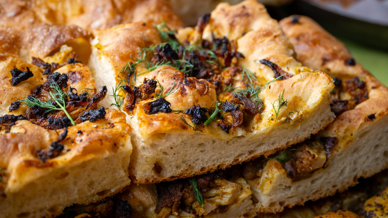 Close up sliced focaccia