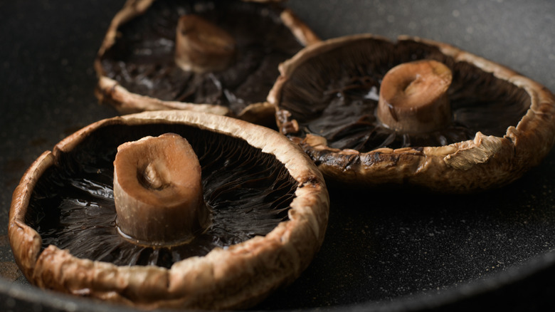 3 Portabello mushrooms, underside up