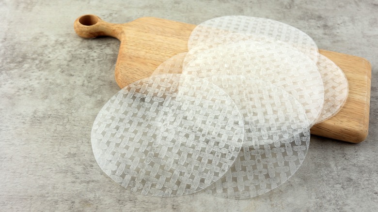 rice paper wraps on a cutting board