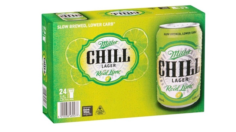 A case of Miller Chill lime beer.