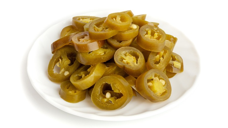 Plate of pickled jalapenos