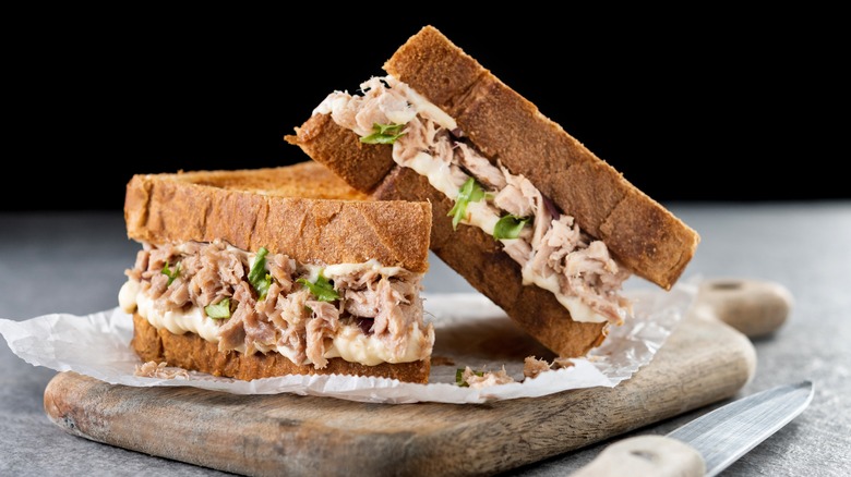 Tuna salad sandwiches on board