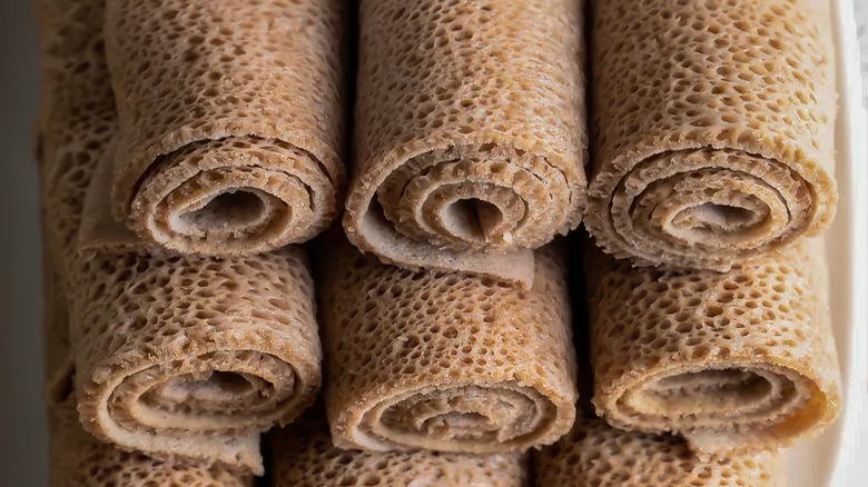 Rolls of injera bread